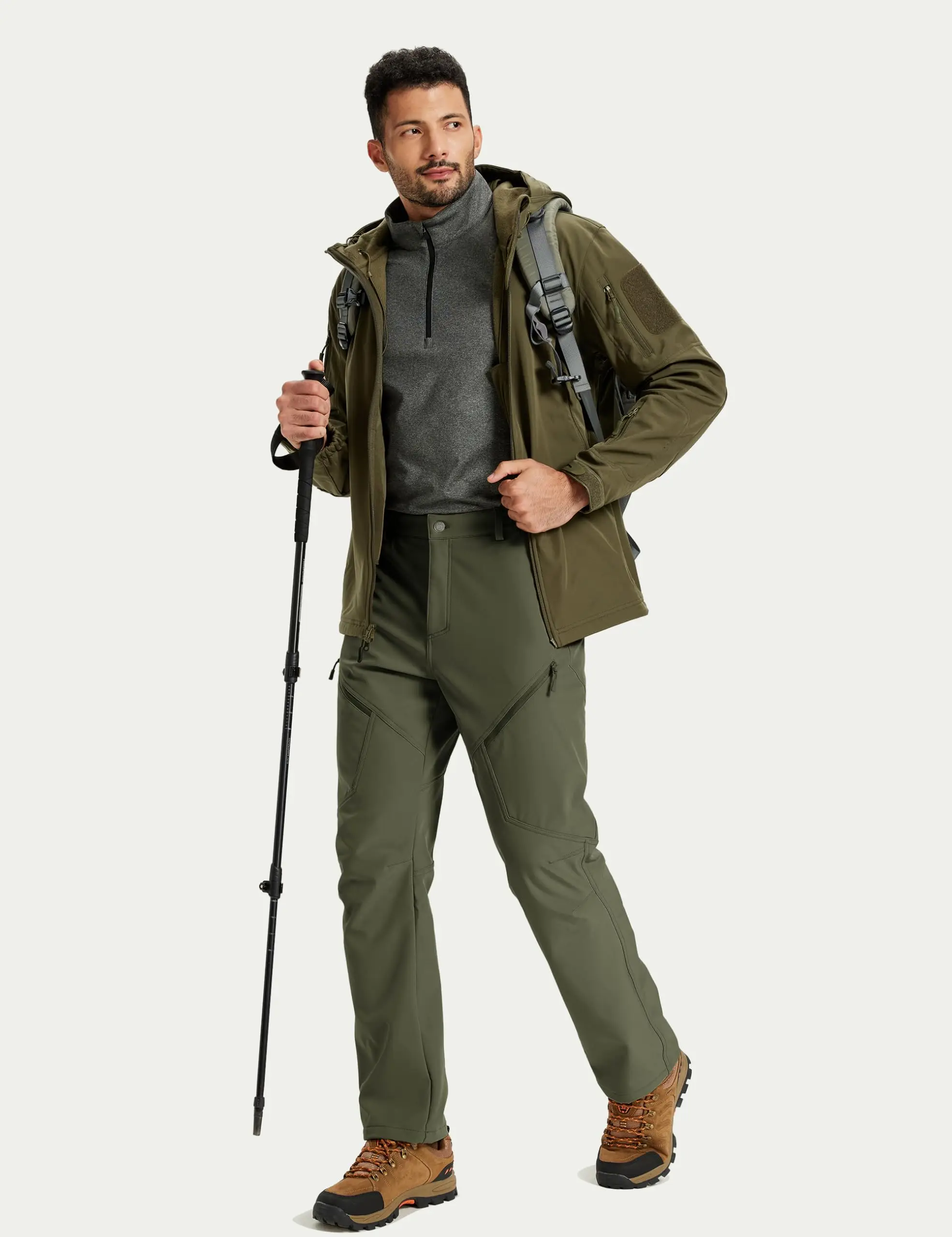 TACVASEN Men's Winter Hiking Pants Fleece Lined Waterproof Softshell Snow Ski Insulated Work Cargo Pants with 6 Zip Pockets
