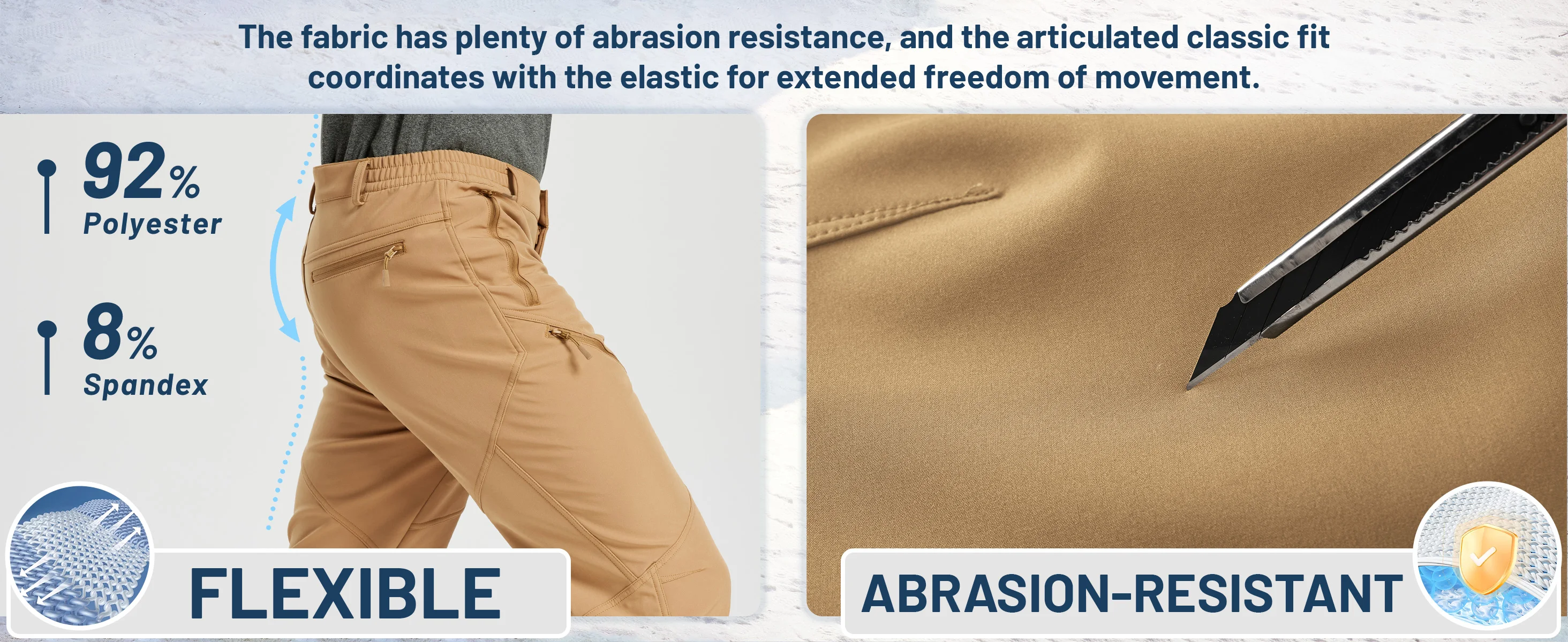 TACVASEN Men's Winter Hiking Pants Fleece Lined Waterproof Softshell Snow Ski Insulated Work Cargo Pants with 6 Zip Pockets