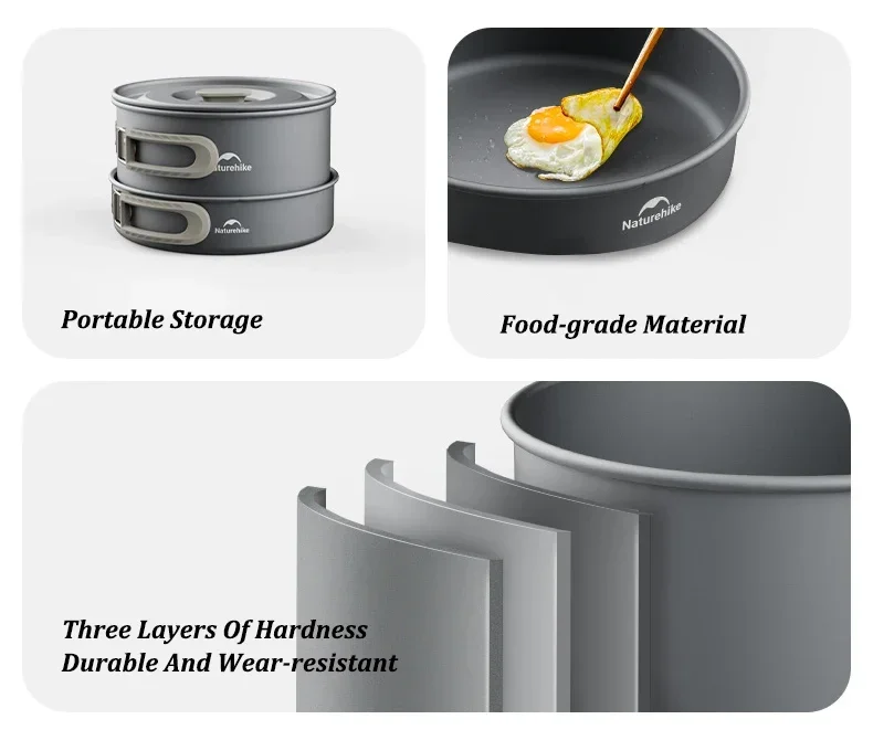Naturehike Camping Cookware Kit Outdoor Cooking Ultralight Aluminum Pot Kettle Tablewear Set Kitchen Utensils Camping Gear