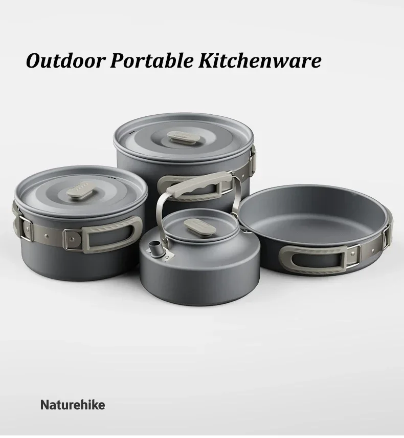 Naturehike Camping Cookware Kit Outdoor Cooking Ultralight Aluminum Pot Kettle Tablewear Set Kitchen Utensils Camping Gear