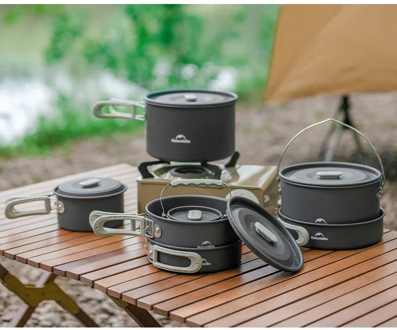 Naturehike Camping Cookware Kit Outdoor Cooking Ultralight Aluminum Pot Kettle Tablewear Set Kitchen Utensils Camping Gear
