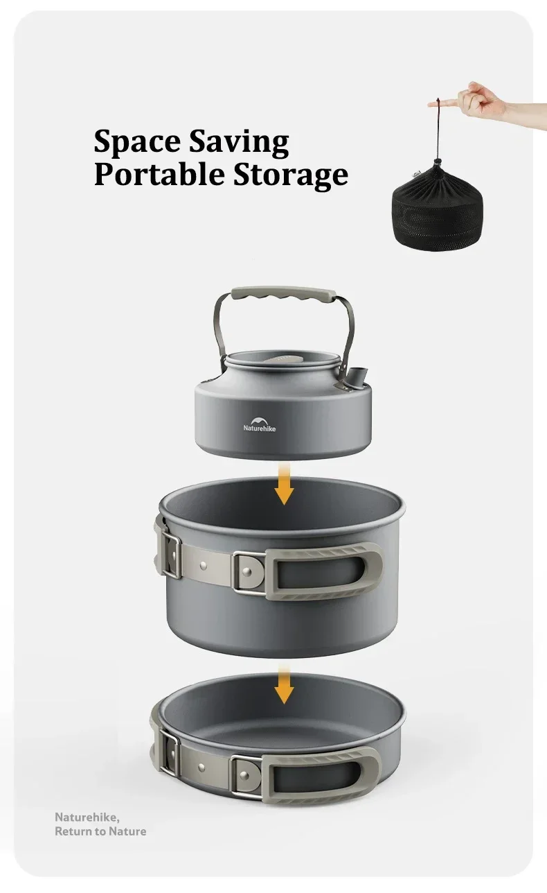 Naturehike Camping Cookware Kit Outdoor Cooking Ultralight Aluminum Pot Kettle Tablewear Set Kitchen Utensils Camping Gear