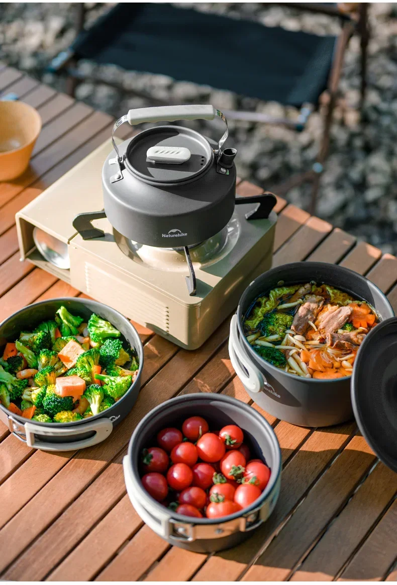 Naturehike Camping Cookware Kit Outdoor Cooking Ultralight Aluminum Pot Kettle Tablewear Set Kitchen Utensils Camping Gear