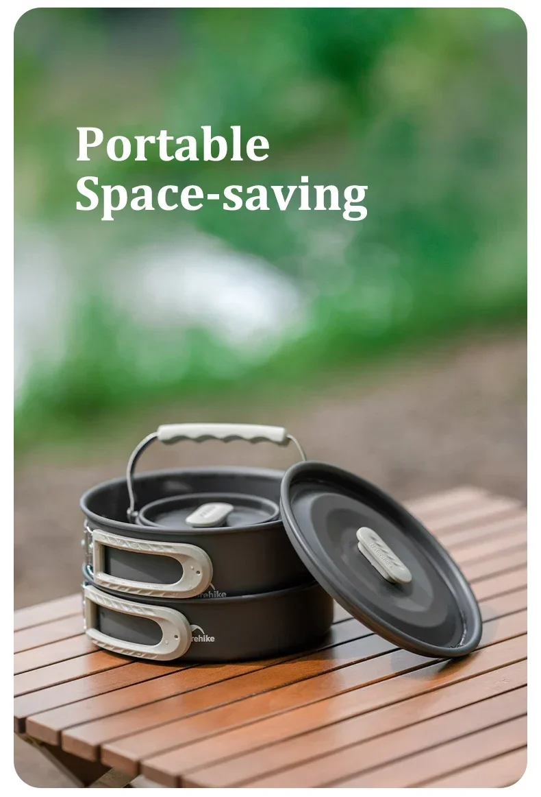 Naturehike Camping Cookware Kit Outdoor Cooking Ultralight Aluminum Pot Kettle Tablewear Set Kitchen Utensils Camping Gear