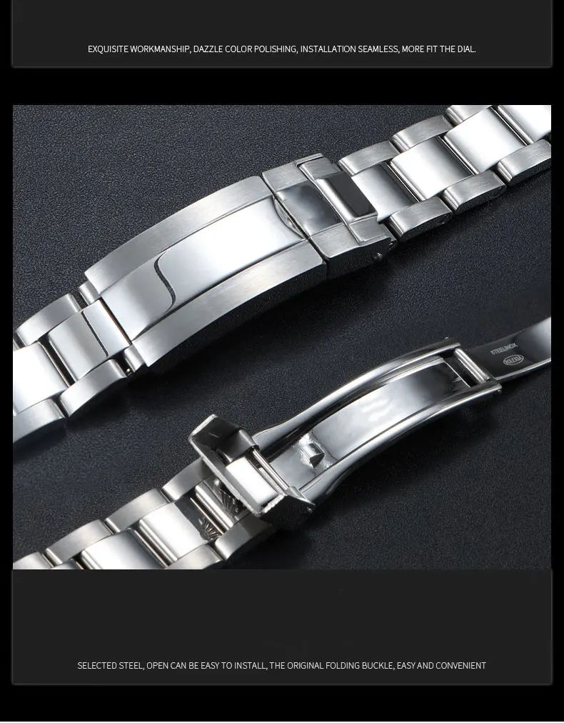 20mm 904L Watchbands For SUB DAYTONA NH35 NH36 Rolex Men Glide Lock Clasp Watch Strap Solid Stainless Steel Watch Bracelet