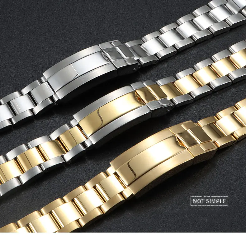 20mm 904L Watchbands For SUB DAYTONA NH35 NH36 Rolex Men Glide Lock Clasp Watch Strap Solid Stainless Steel Watch Bracelet