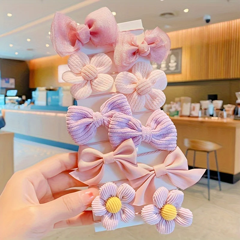 10 Pieces Of Cute And Sweet Style Bow Flower Design, Strong Elasticity, Does Not Damage Hair, Suitable For Ponytail Hair Accesso
