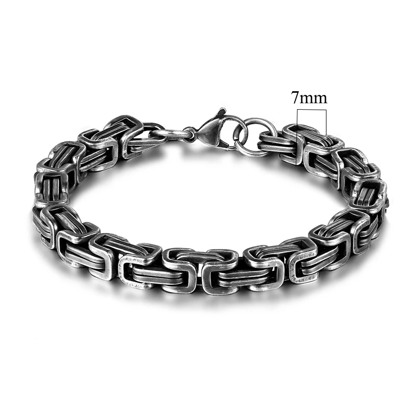 MKENDN Mens vintage 5-10mm Stainless Steel Byzantine Curb Cuban Link Chain Bracelets for Men Unisex HIp-HOP Wrist Jewelry Gifts