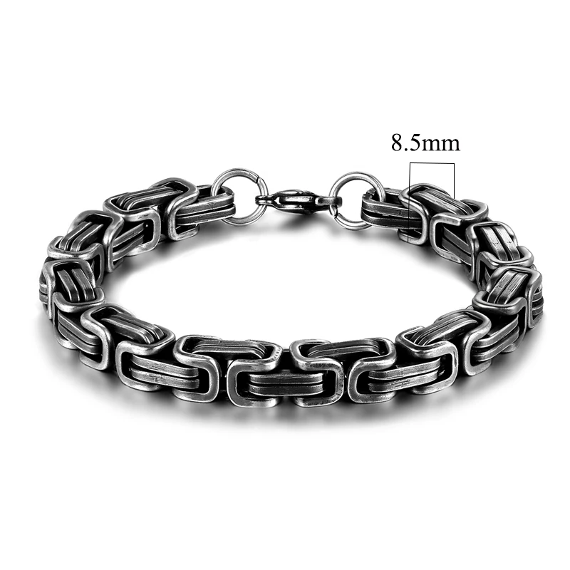 MKENDN Mens vintage 5-10mm Stainless Steel Byzantine Curb Cuban Link Chain Bracelets for Men Unisex HIp-HOP Wrist Jewelry Gifts
