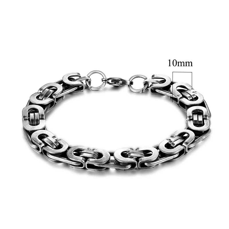 MKENDN Mens vintage 5-10mm Stainless Steel Byzantine Curb Cuban Link Chain Bracelets for Men Unisex HIp-HOP Wrist Jewelry Gifts
