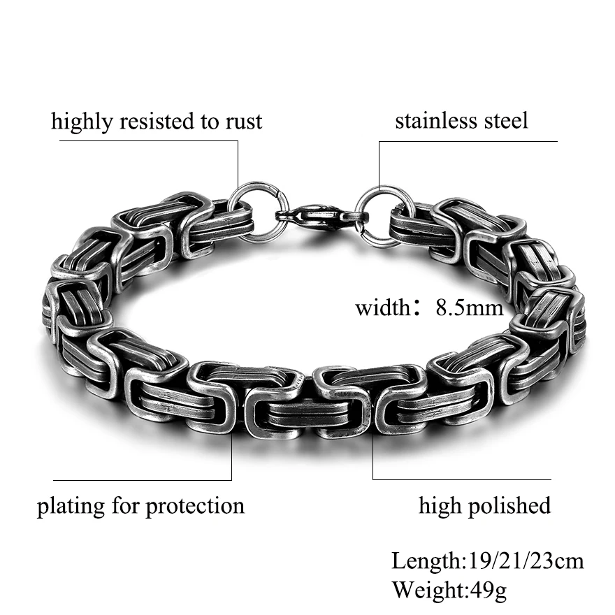 MKENDN Mens vintage 5-10mm Stainless Steel Byzantine Curb Cuban Link Chain Bracelets for Men Unisex HIp-HOP Wrist Jewelry Gifts