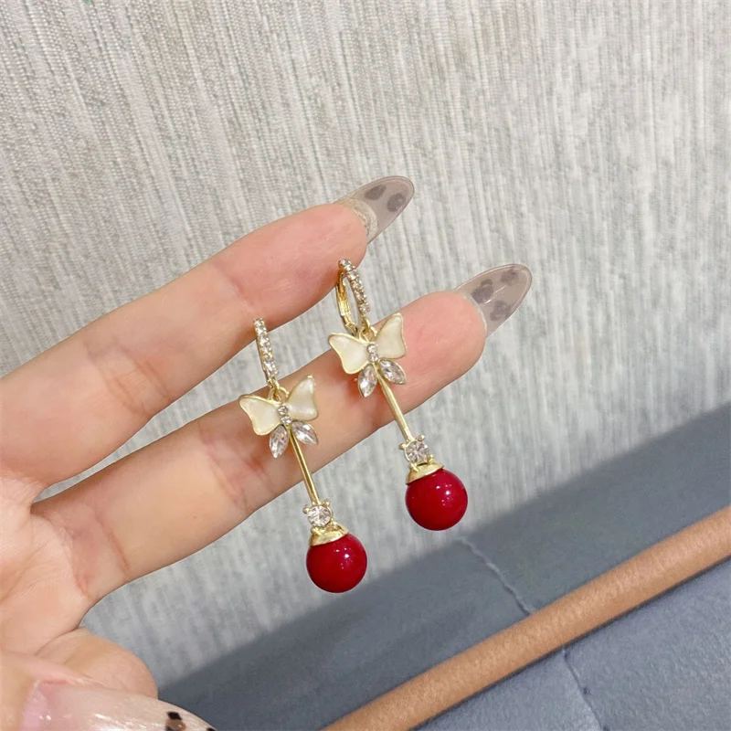 Elegant Purple Glass Butterfly Long Tassel Earrings for Women Delicate Rhinestone Crystal Insect Earrings Luxury Party Jewelry