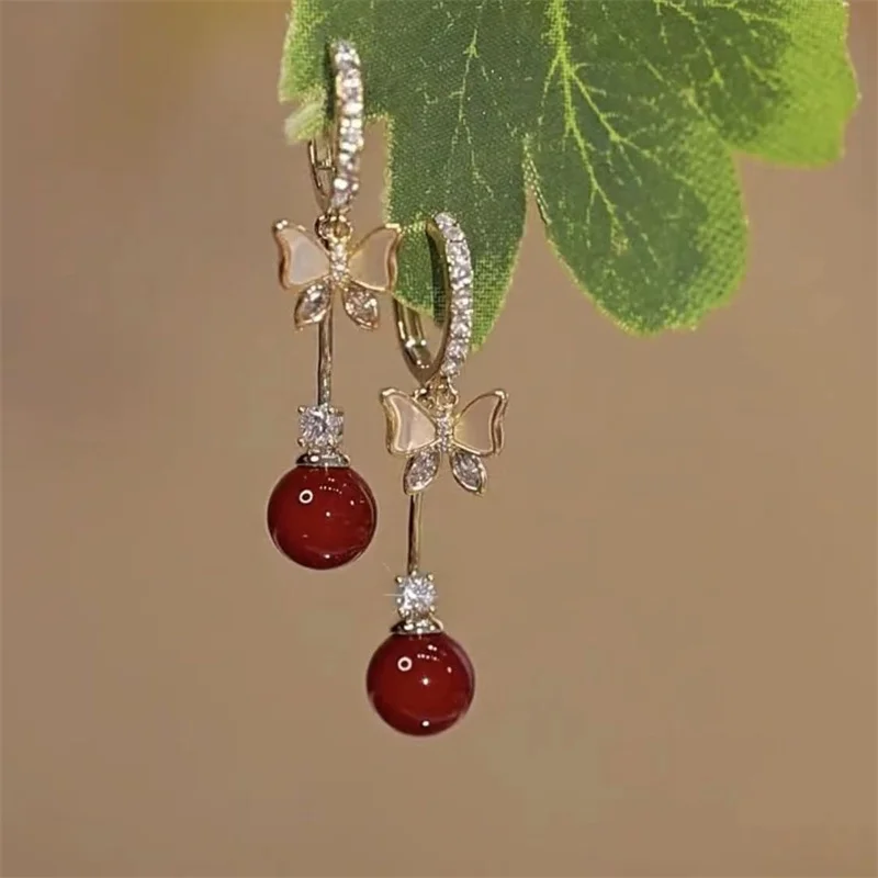 Elegant Purple Glass Butterfly Long Tassel Earrings for Women Delicate Rhinestone Crystal Insect Earrings Luxury Party Jewelry
