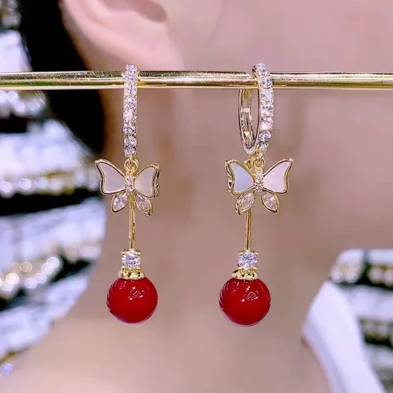 Elegant Purple Glass Butterfly Long Tassel Earrings for Women Delicate Rhinestone Crystal Insect Earrings Luxury Party Jewelry