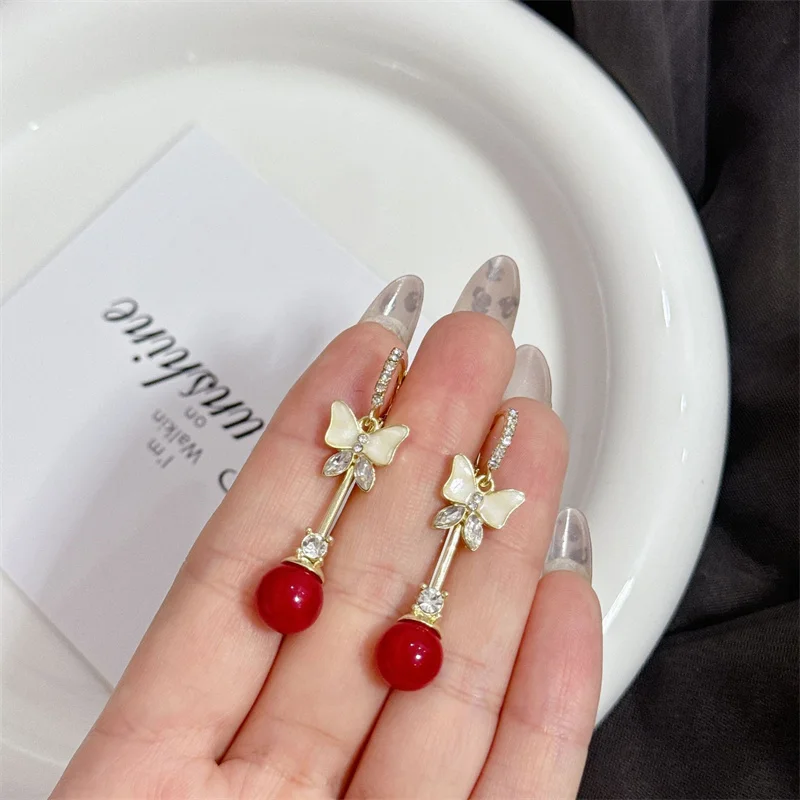 Elegant Purple Glass Butterfly Long Tassel Earrings for Women Delicate Rhinestone Crystal Insect Earrings Luxury Party Jewelry