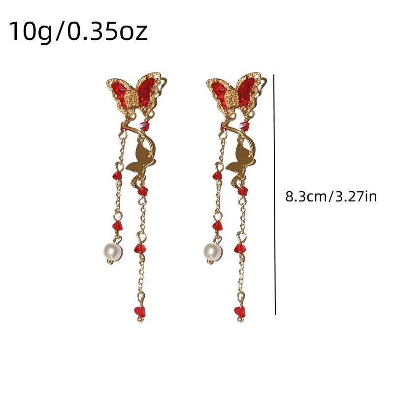 Elegant Purple Glass Butterfly Long Tassel Earrings for Women Delicate Rhinestone Crystal Insect Earrings Luxury Party Jewelry