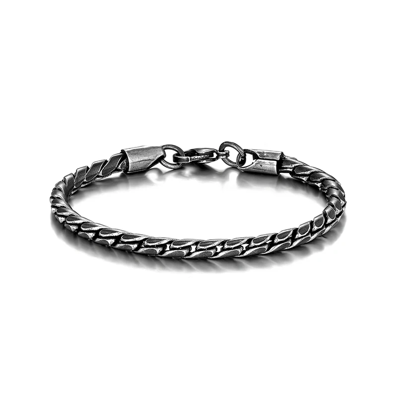 MKENDN Fashion Men Stainless Steel Creative Retro Oxidized Black Link Chain Bracelets Punk Rock Motorcycle Male Jewelry