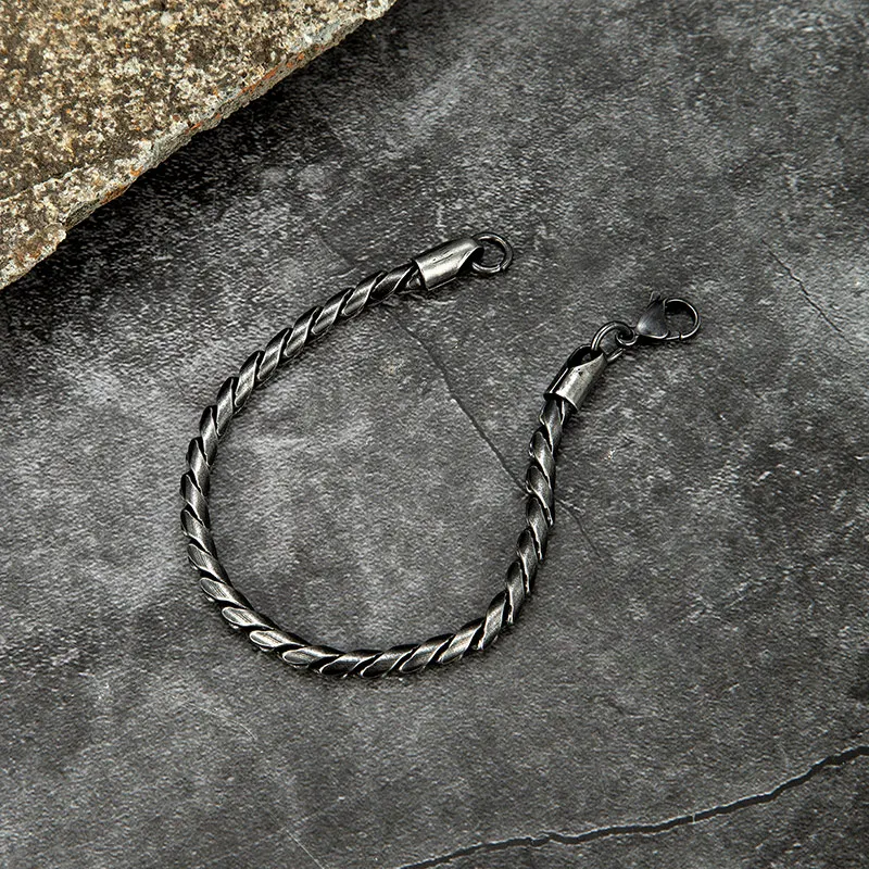 MKENDN Fashion Men Stainless Steel Creative Retro Oxidized Black Link Chain Bracelets Punk Rock Motorcycle Male Jewelry
