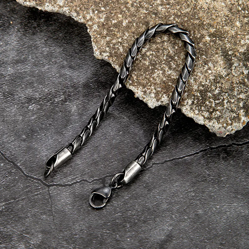 MKENDN Fashion Men Stainless Steel Creative Retro Oxidized Black Link Chain Bracelets Punk Rock Motorcycle Male Jewelry