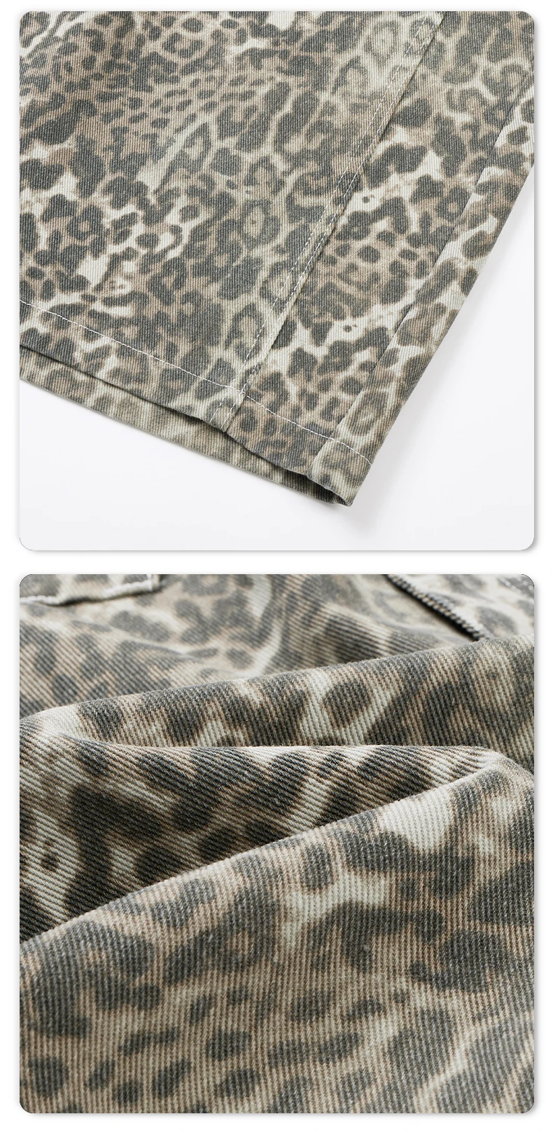 IEFB Edgy Men's Leopard Print Denim Shorts Wide Leg Baggy Fit Knee Length Streetwear Casual Premium Cotton Jeans 9X2989