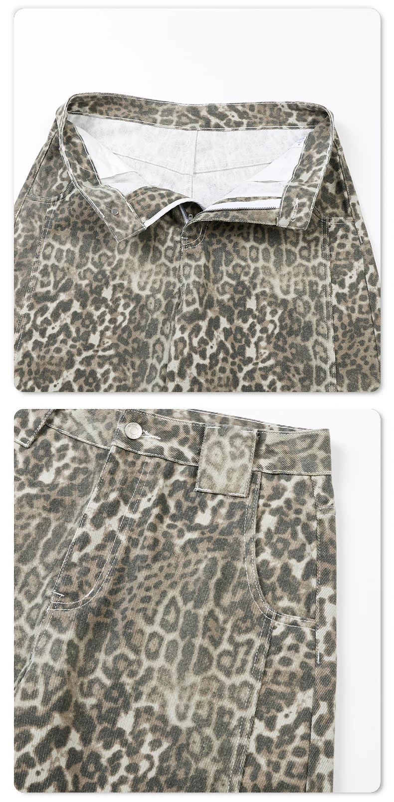 IEFB Edgy Men's Leopard Print Denim Shorts Wide Leg Baggy Fit Knee Length Streetwear Casual Premium Cotton Jeans 9X2989