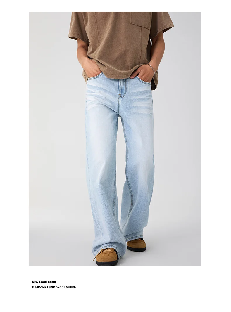 IEFB Men's Clothing Wide Leg Denim Pants Summer American Style Glacier Blue Straight Jeans Unisex Cleanfit Simple Couple 9W3904