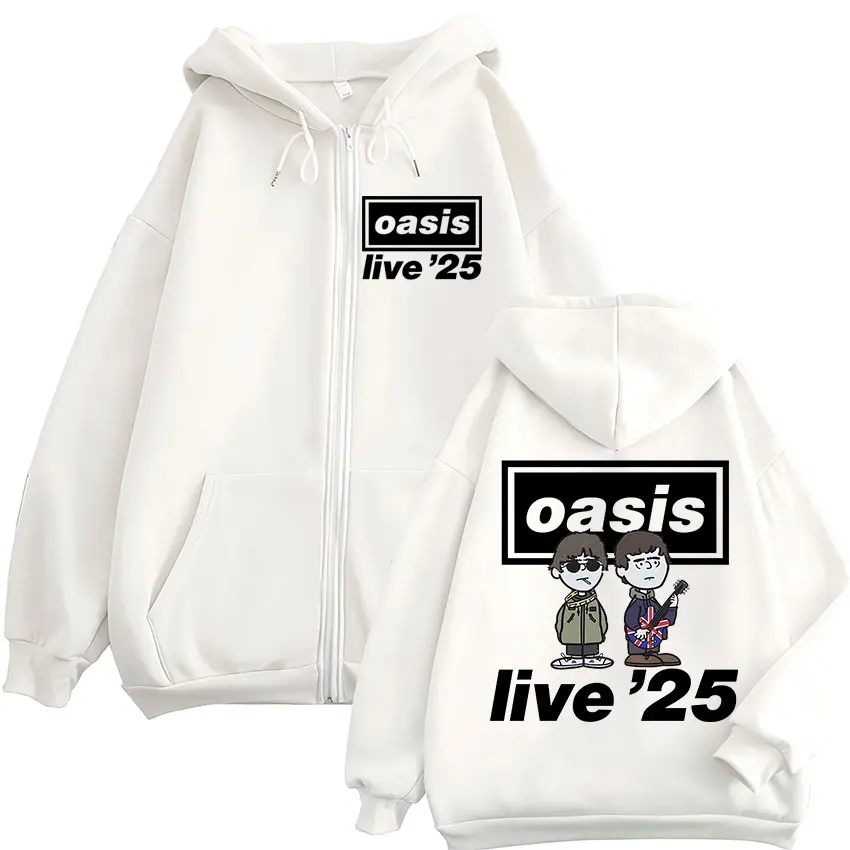 Cartoon Rock Band O-Oasis Live 25 Tour Zipper Hoodies Men Fashion Hip Hop Oversized Zip Up Sweatshirt High Quality Fleece Hoodie