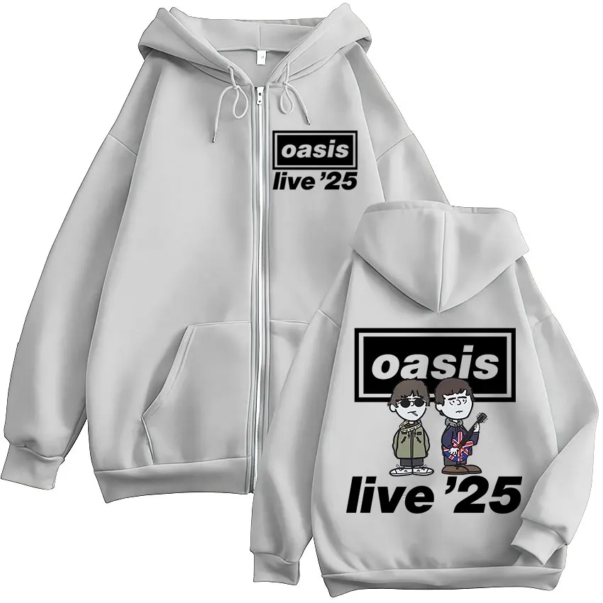 Cartoon Rock Band O-Oasis Live 25 Tour Zipper Hoodies Men Fashion Hip Hop Oversized Zip Up Sweatshirt High Quality Fleece Hoodie