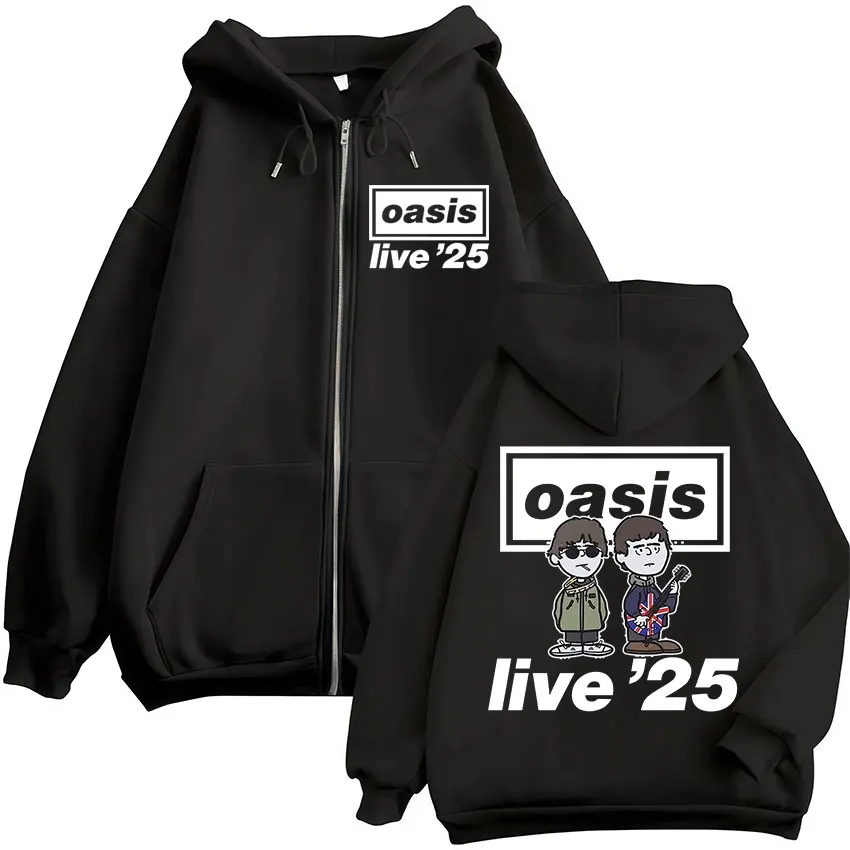 Cartoon Rock Band O-Oasis Live 25 Tour Zipper Hoodies Men Fashion Hip Hop Oversized Zip Up Sweatshirt High Quality Fleece Hoodie