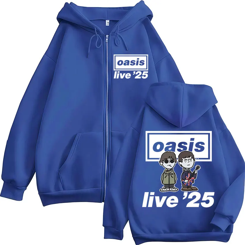 Cartoon Rock Band O-Oasis Live 25 Tour Zipper Hoodies Men Fashion Hip Hop Oversized Zip Up Sweatshirt High Quality Fleece Hoodie