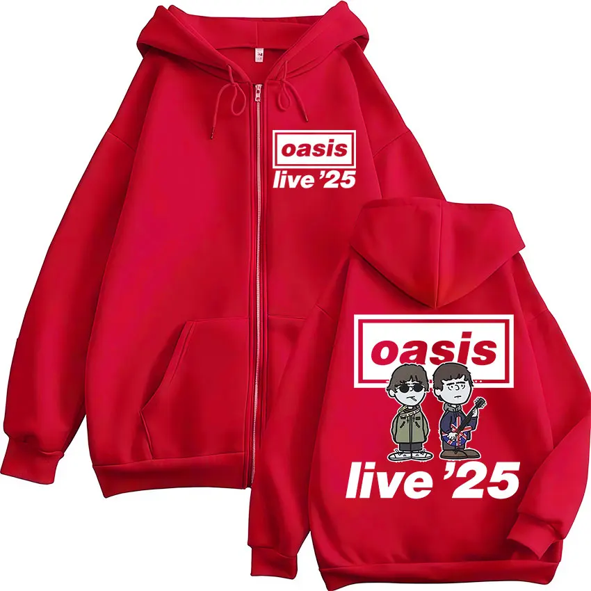 Cartoon Rock Band O-Oasis Live 25 Tour Zipper Hoodies Men Fashion Hip Hop Oversized Zip Up Sweatshirt High Quality Fleece Hoodie