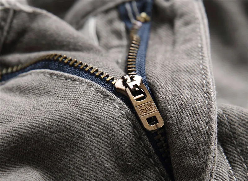 European American Holes Jeans Men Casual Gray Washed Teenagers Stretchless Mid Waist Slim Fitting Denim Pants Ripped Jeans