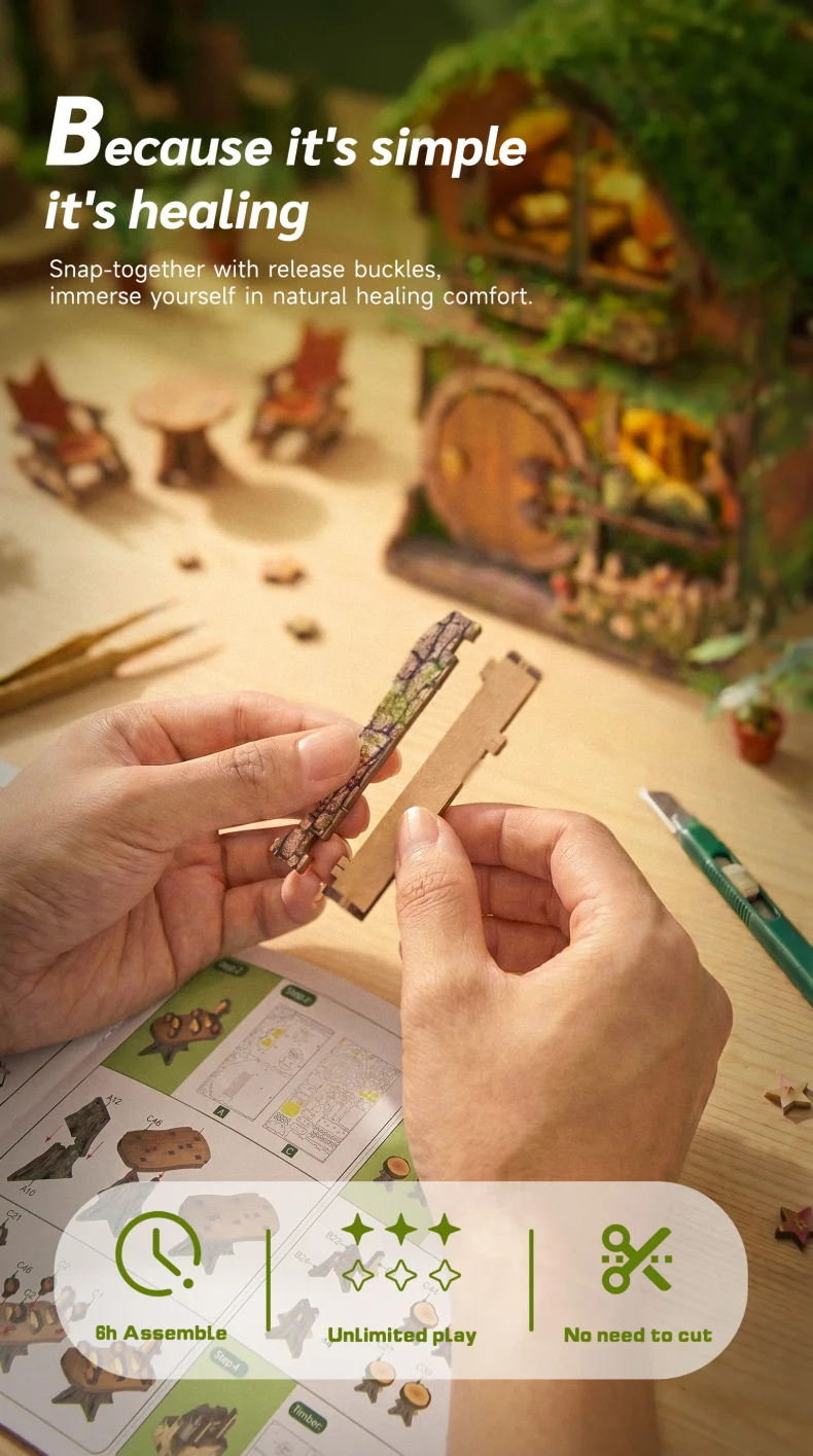 DIY Miniature House Kit Wooden Dollhouse with LED Light Handmade 3D Puzzle Model Building for Friends Birthday Gifts Home Decor
