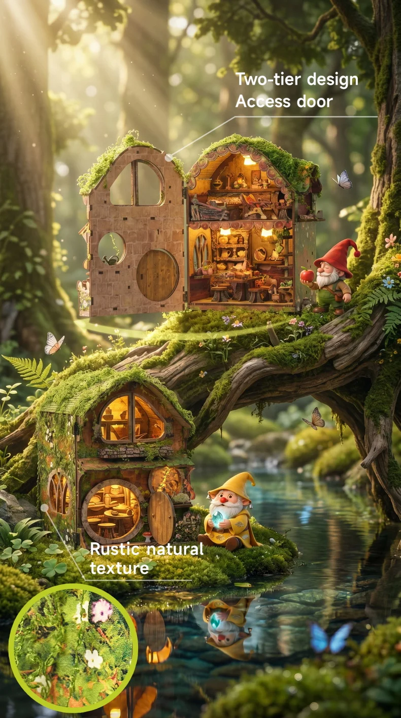 DIY Miniature House Kit Wooden Dollhouse with LED Light Handmade 3D Puzzle Model Building for Friends Birthday Gifts Home Decor