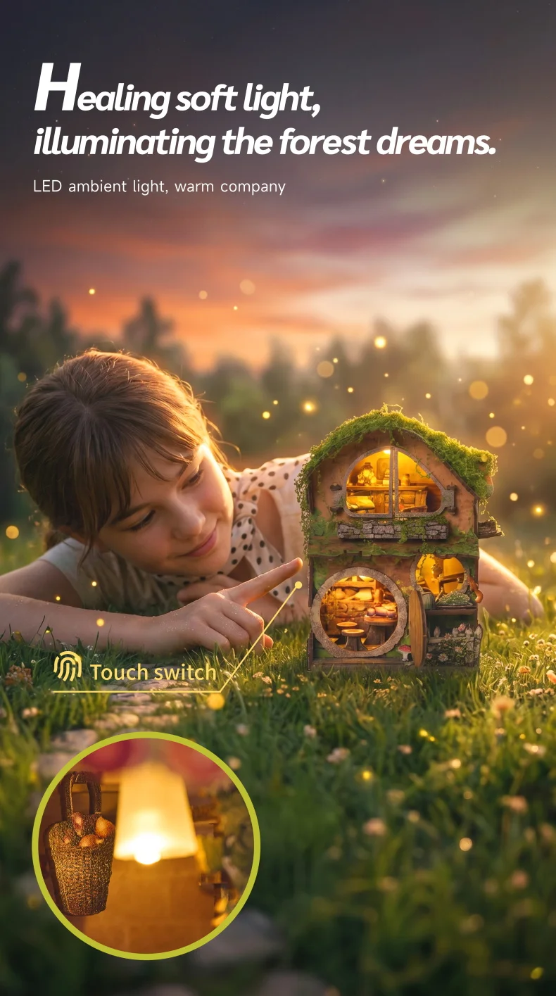 DIY Miniature House Kit Wooden Dollhouse with LED Light Handmade 3D Puzzle Model Building for Friends Birthday Gifts Home Decor