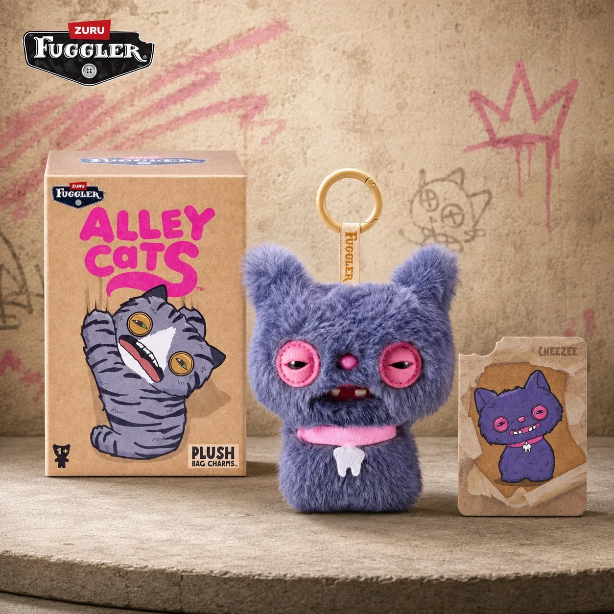 Oringal Fuggler Alley Cat Keyring 5 Inch Collectible Ugly Monster Plush Keychain Blind Box Toy