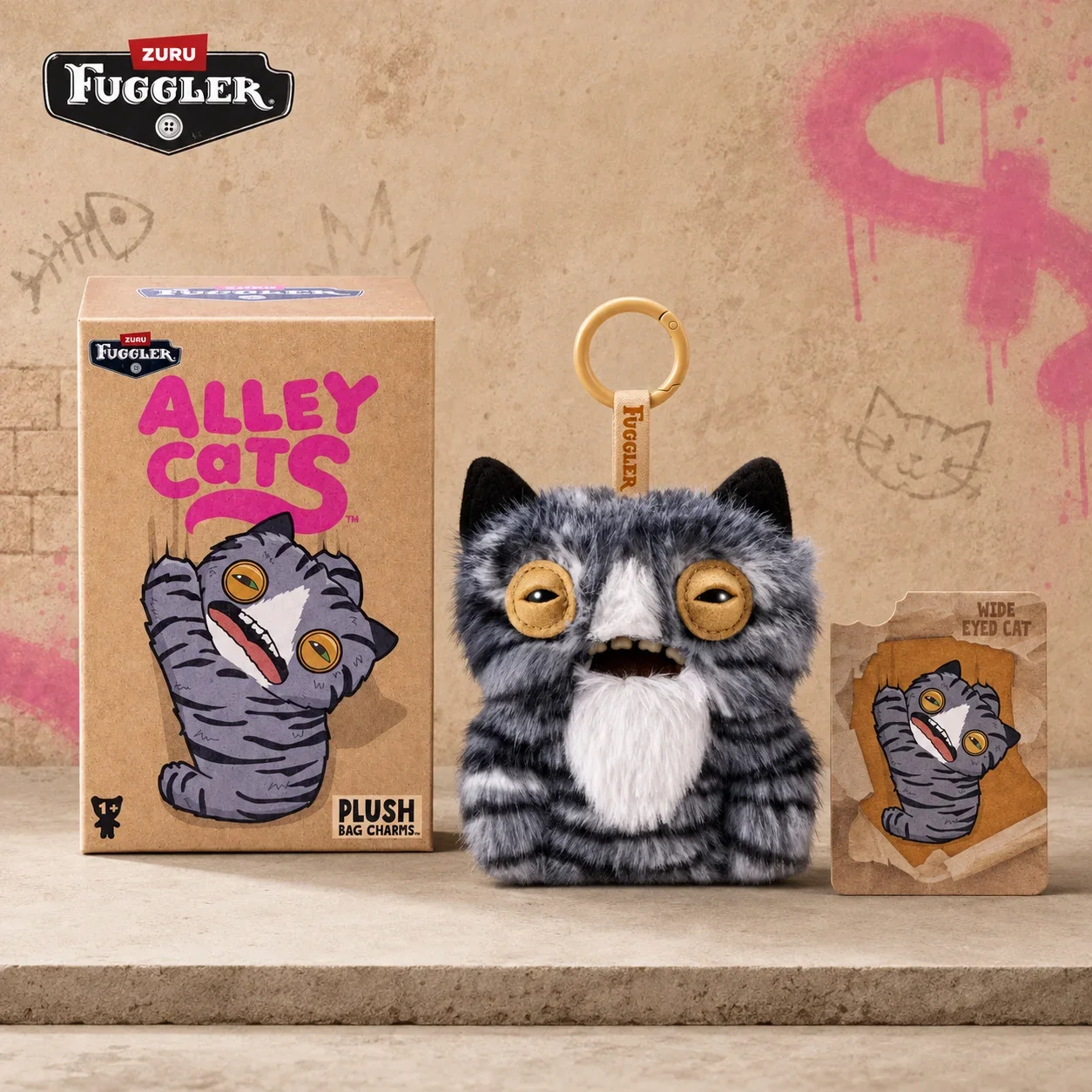 Oringal Fuggler Alley Cat Keyring 5 Inch Collectible Ugly Monster Plush Keychain Blind Box Toy