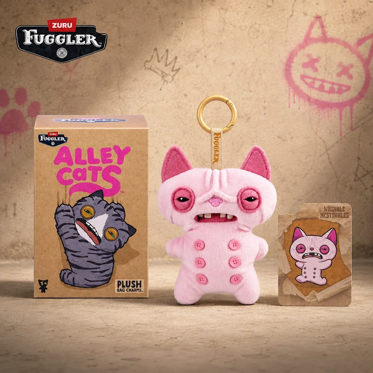 Oringal Fuggler Alley Cat Keyring 5 Inch Collectible Ugly Monster Plush Keychain Blind Box Toy