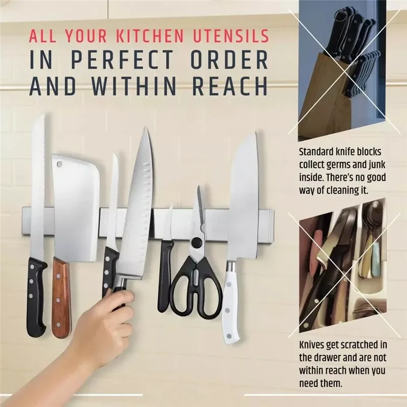 30/40/50CM Magnetic Knife Holder for Wall Stainless Steel Strong Magnetic Knife Strip for Knife Organizer Kitchen Accessories