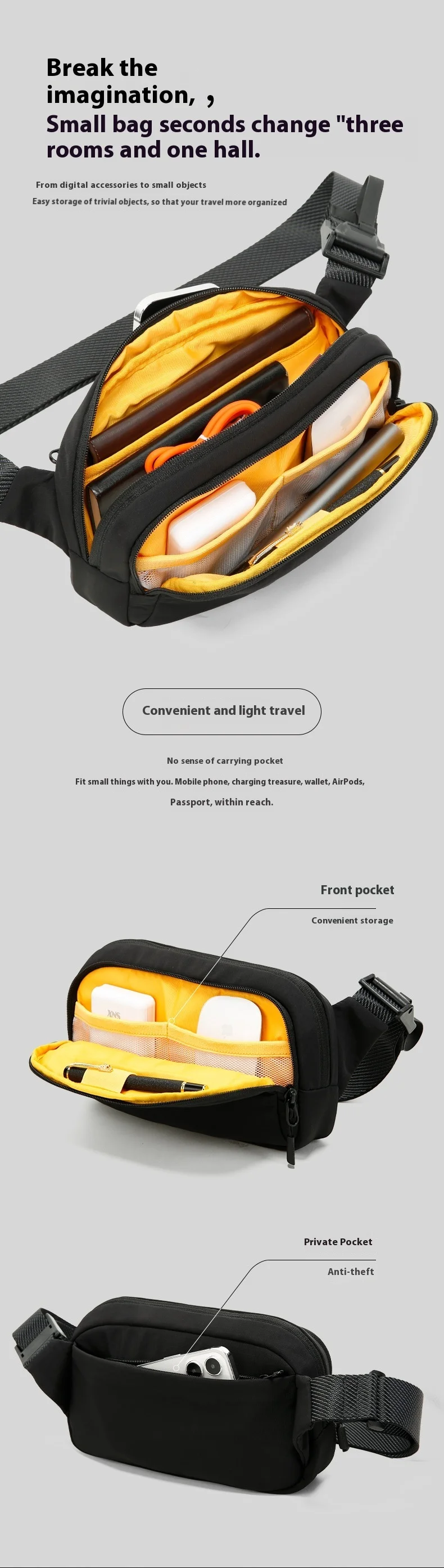 Bange Men Travel Organizers Portable Male Travel Bags Oxford Cluth Cable Storage Bags