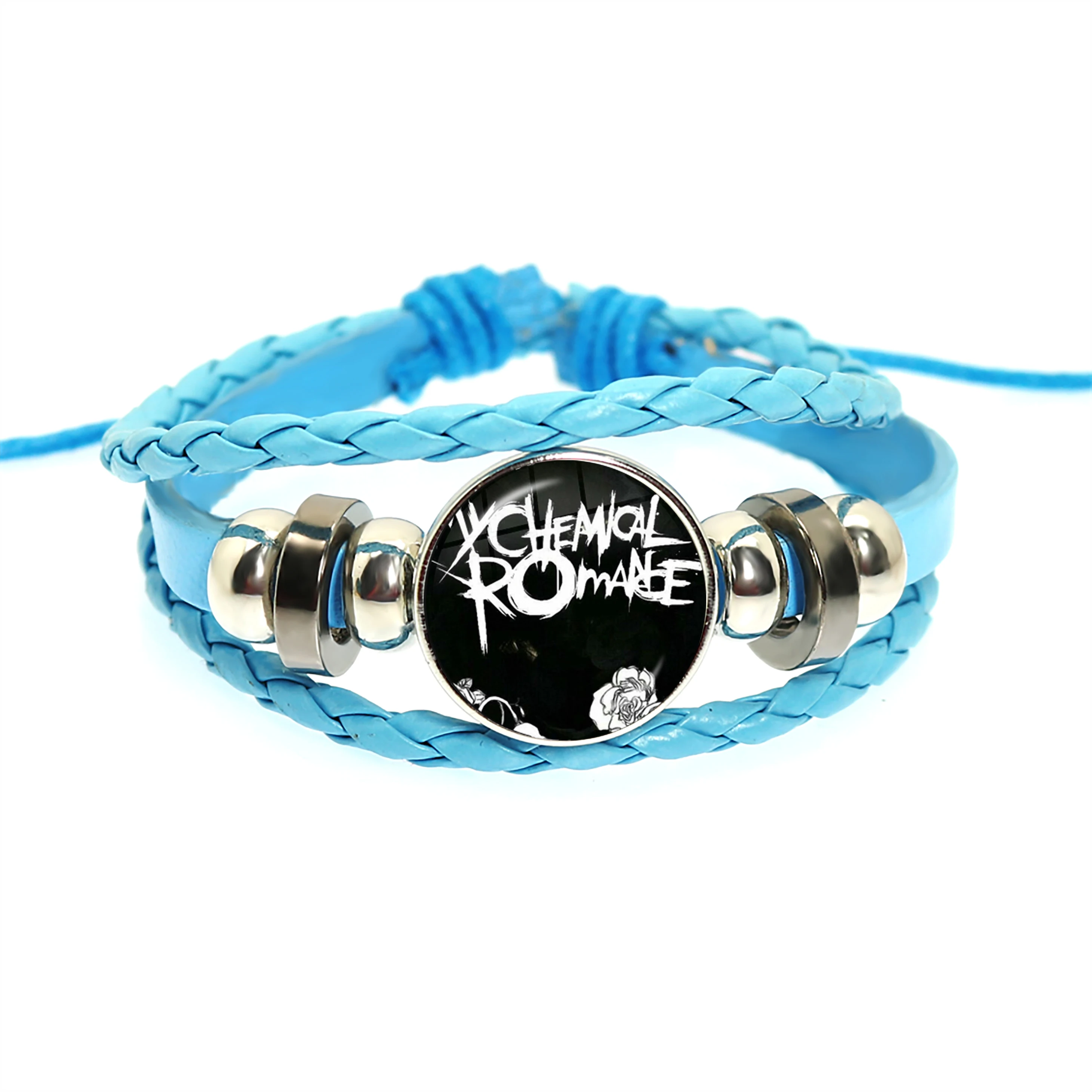 New Rock Band My Chemical Romance Black Leather Adjustable Bangles Punk Bracelet 18MM Round Glass Snap Button Jewelry