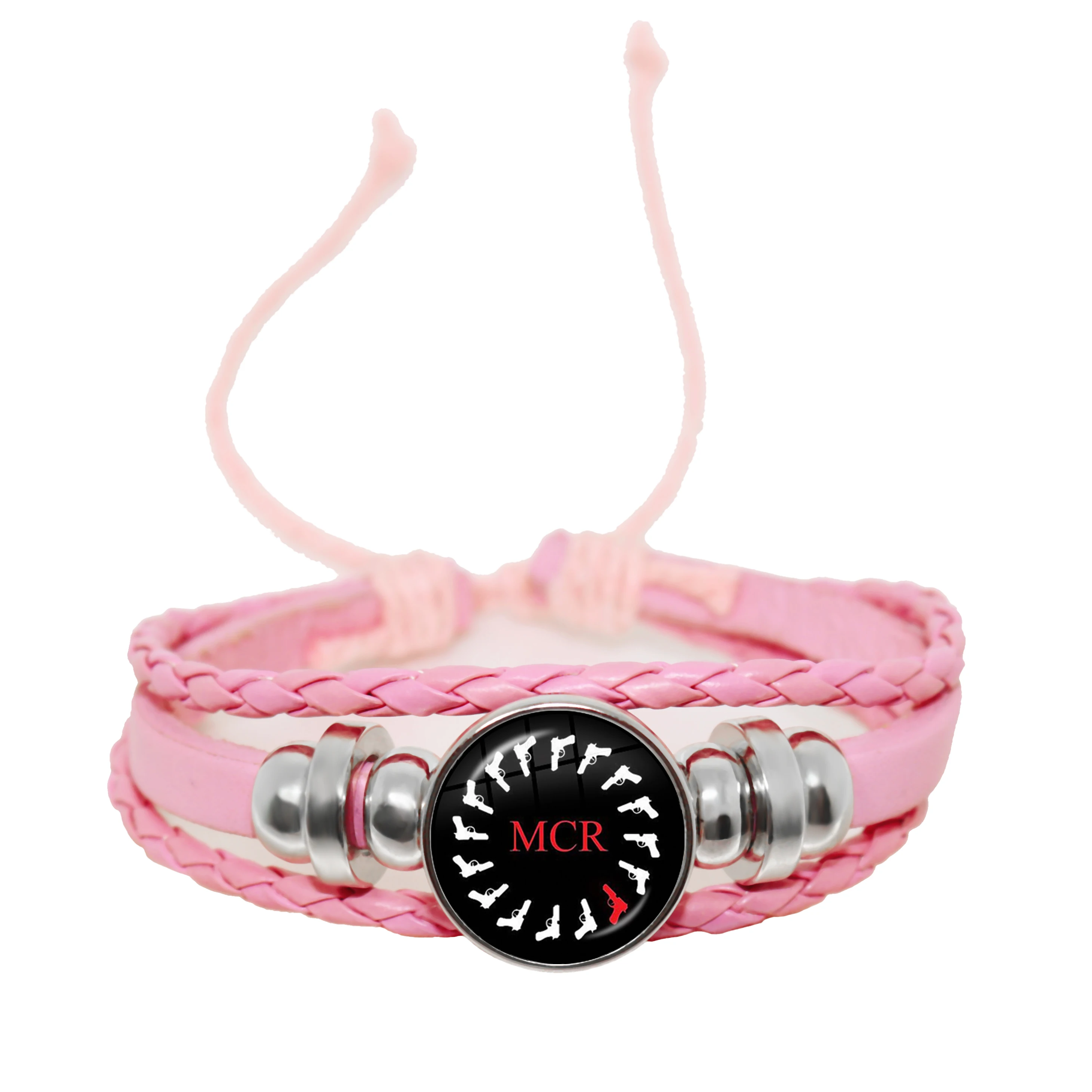 New Rock Band My Chemical Romance Black Leather Adjustable Bangles Punk Bracelet 18MM Round Glass Snap Button Jewelry