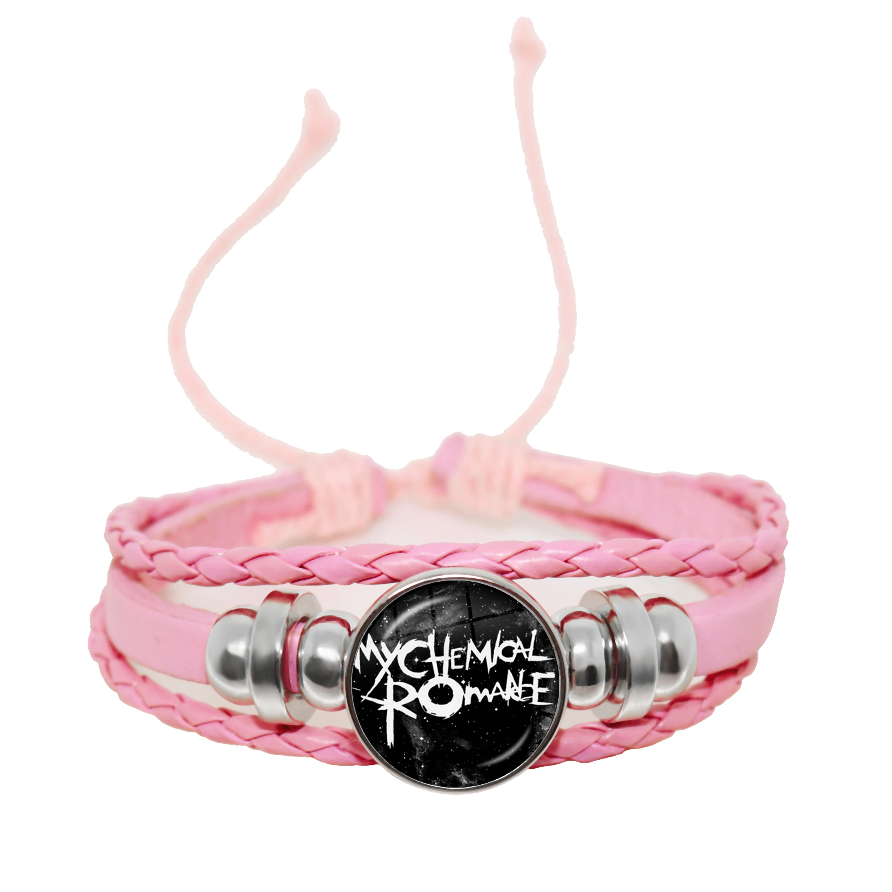 New Rock Band My Chemical Romance Black Leather Adjustable Bangles Punk Bracelet 18MM Round Glass Snap Button Jewelry