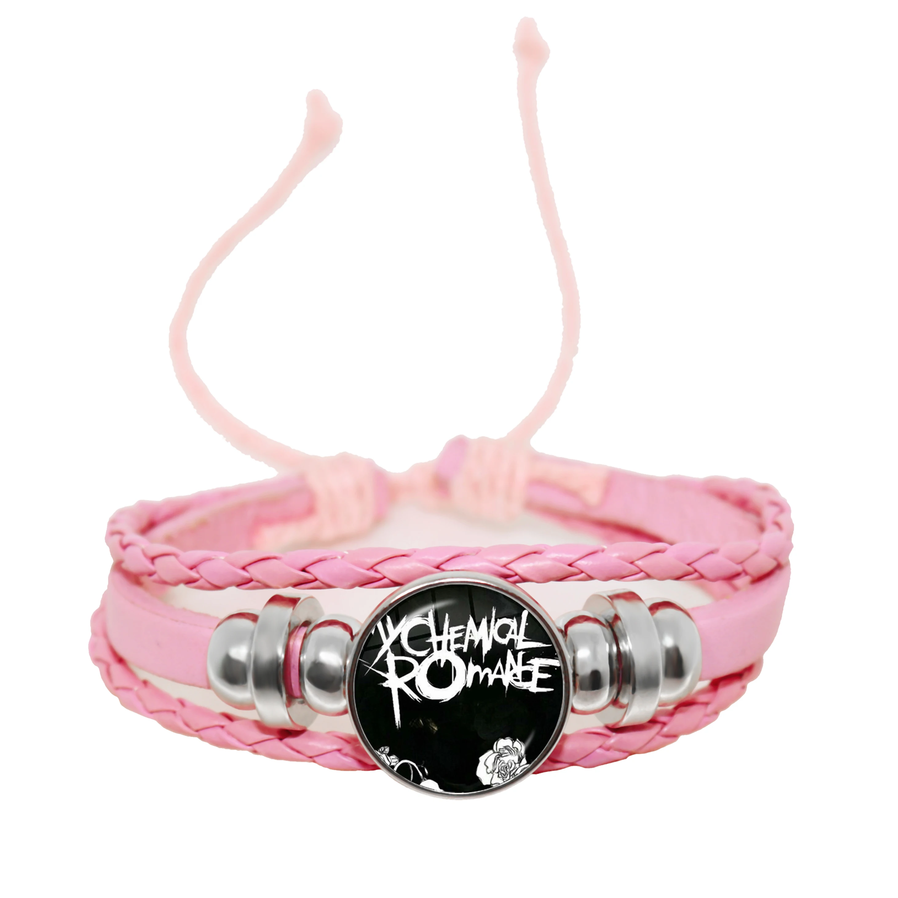 New Rock Band My Chemical Romance Black Leather Adjustable Bangles Punk Bracelet 18MM Round Glass Snap Button Jewelry