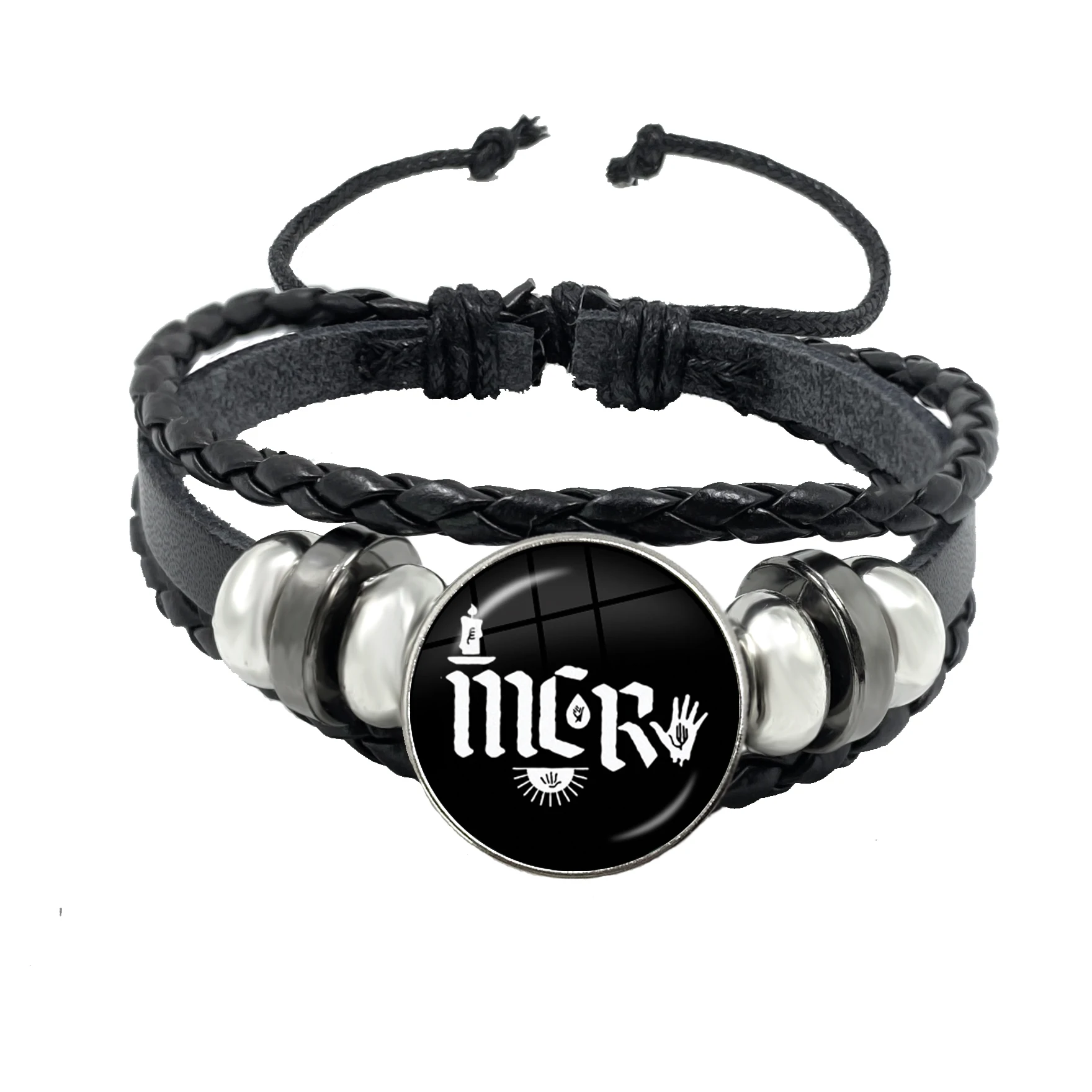 New Rock Band My Chemical Romance Black Leather Adjustable Bangles Punk Bracelet 18MM Round Glass Snap Button Jewelry