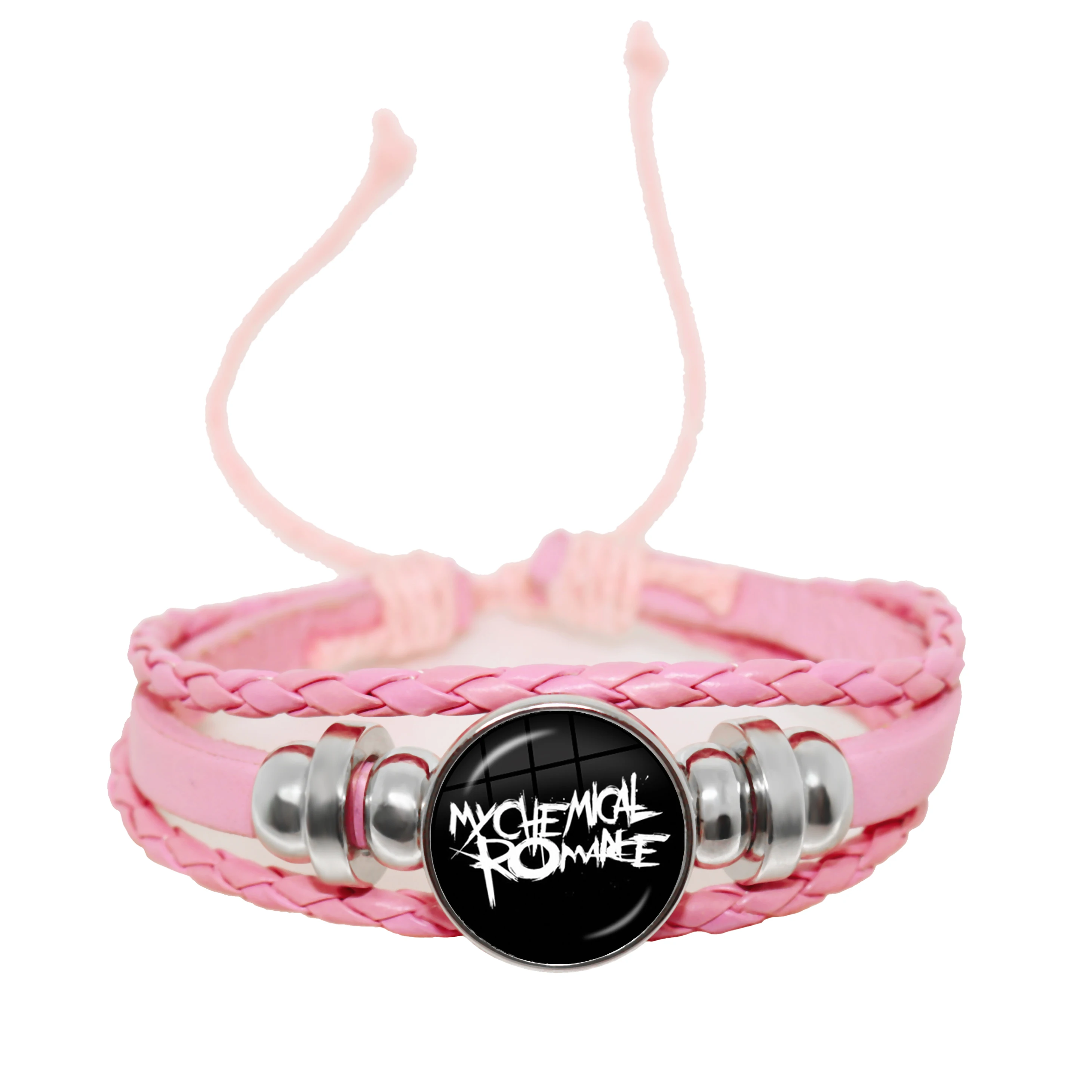 New Rock Band My Chemical Romance Black Leather Adjustable Bangles Punk Bracelet 18MM Round Glass Snap Button Jewelry