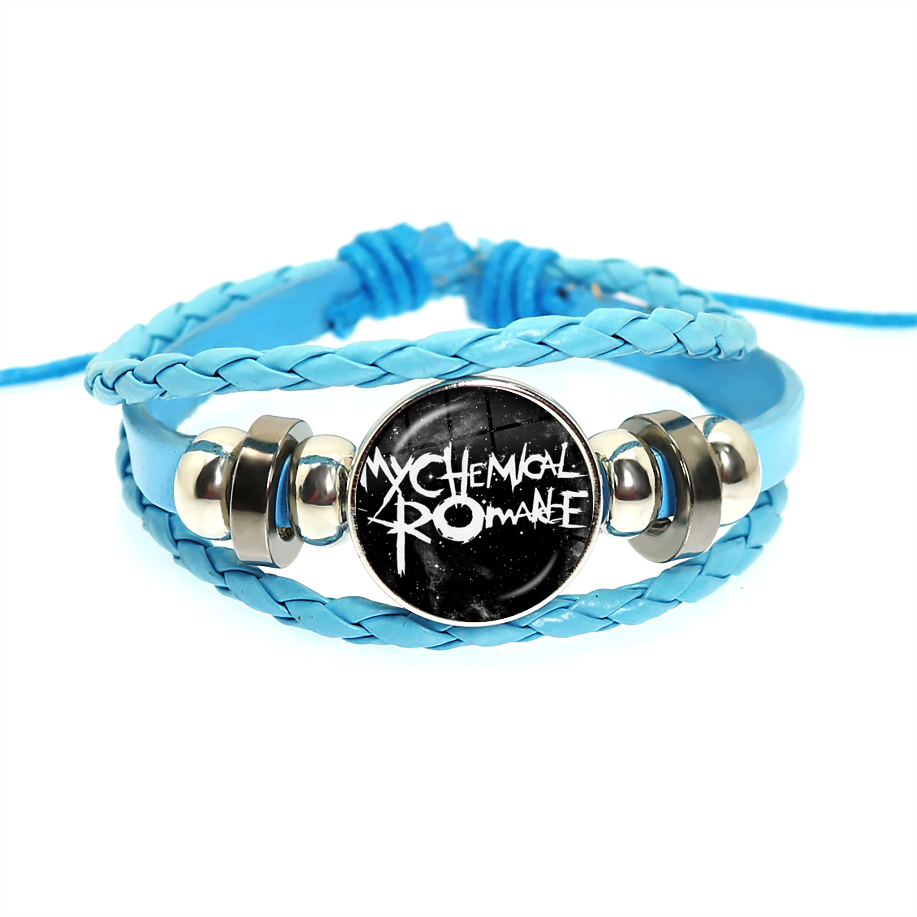 New Rock Band My Chemical Romance Black Leather Adjustable Bangles Punk Bracelet 18MM Round Glass Snap Button Jewelry