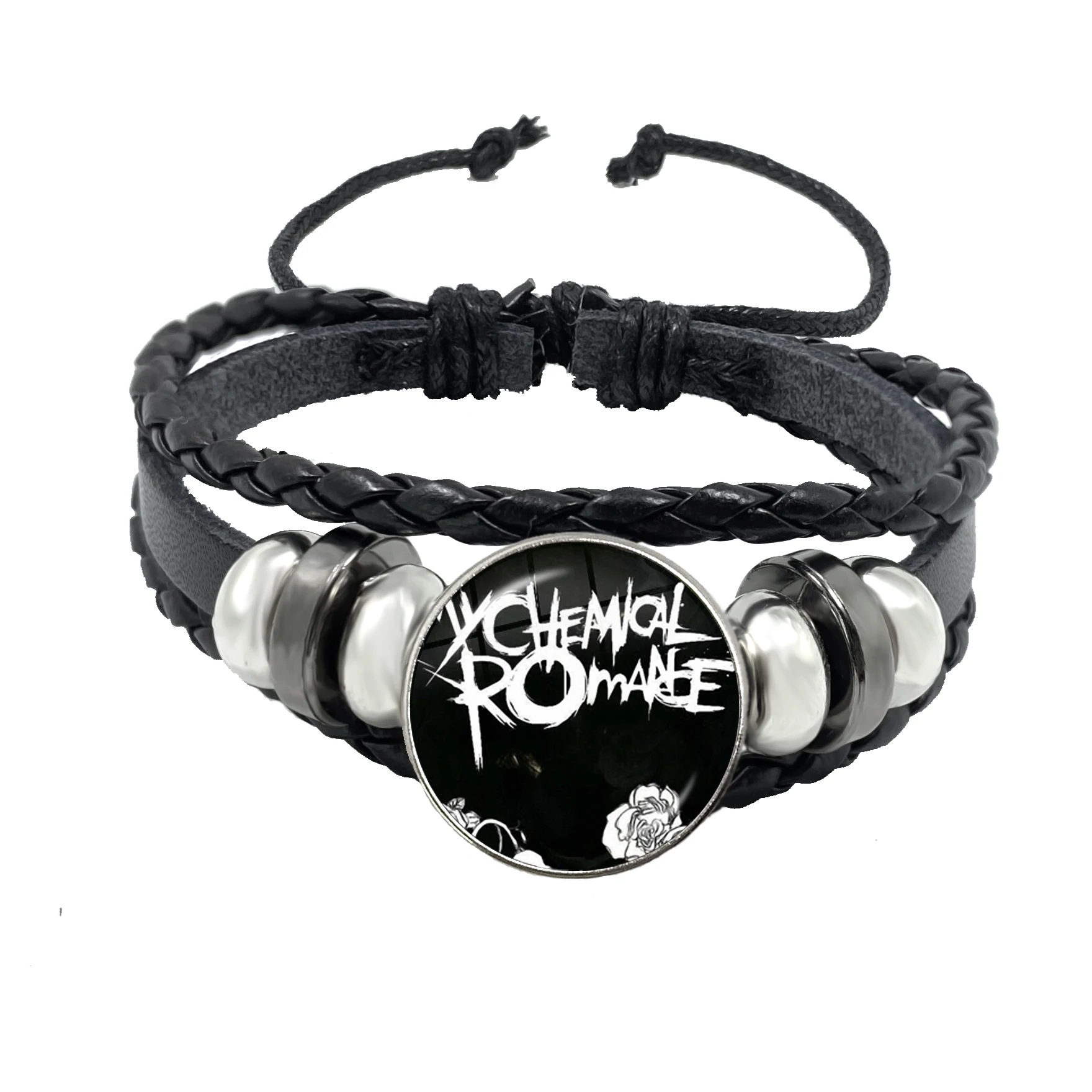 New Rock Band My Chemical Romance Black Leather Adjustable Bangles Punk Bracelet 18MM Round Glass Snap Button Jewelry