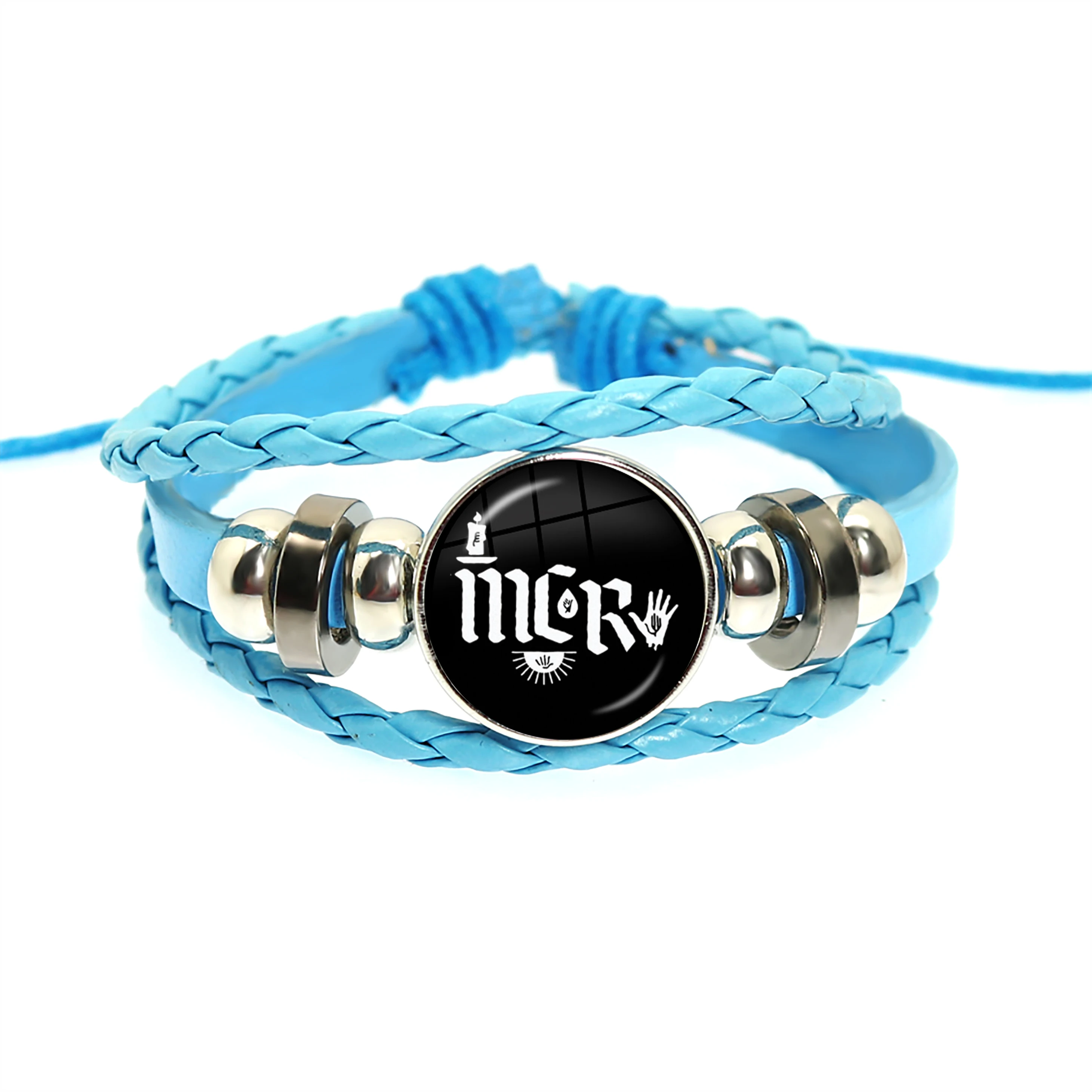 New Rock Band My Chemical Romance Black Leather Adjustable Bangles Punk Bracelet 18MM Round Glass Snap Button Jewelry