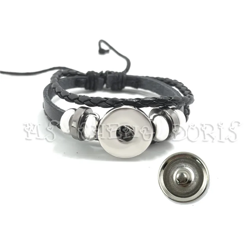 New Rock Band My Chemical Romance Black Leather Adjustable Bangles Punk Bracelet 18MM Round Glass Snap Button Jewelry